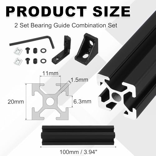 sourcing map 2Pcs 100mm T Slot 2020 Aluminum Extrusion, European Standard Anodized Linear Rail, Extruded Aluminum Rail Profile 3D Printer, CNC DIY, Black