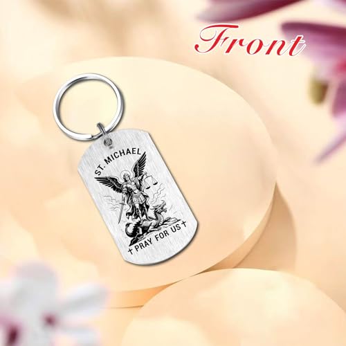 HYHYDHP St. Michael Keychain for Mens Boys - Patron Saint of Police Military Gifts, Guardian Angel Protection Gift for Soldiers, Birthday Christmas Graduation Key Chain for Boyfriend Husband Son