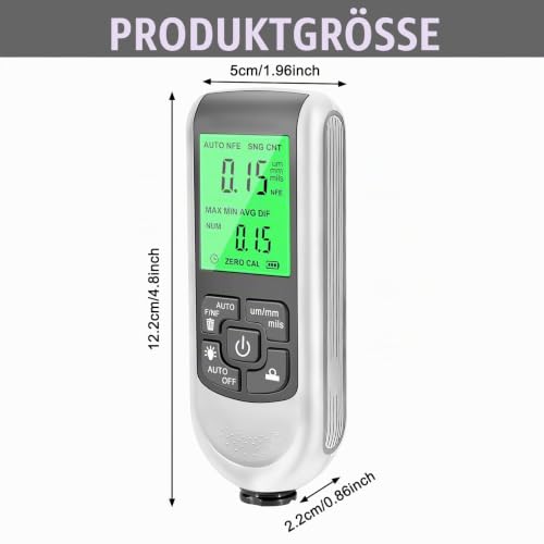 Car Paint Gauge, Paint Thickness Gauge for Car, Digital Coating Thickness Gauge with Backlight LCD Display, Thickness Gauge for Measuring Paint Thickness in the Automotive Industry