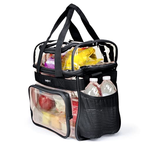 SMARTY Work Approved XL Heavy Duty Clear Lunch Box Shoulder Tote Bag Durable Transparent Security Check Men Women Travel Correctional Officers - Not Stadium Size (Extra Large Bold Black, 13 x 7 x 12)