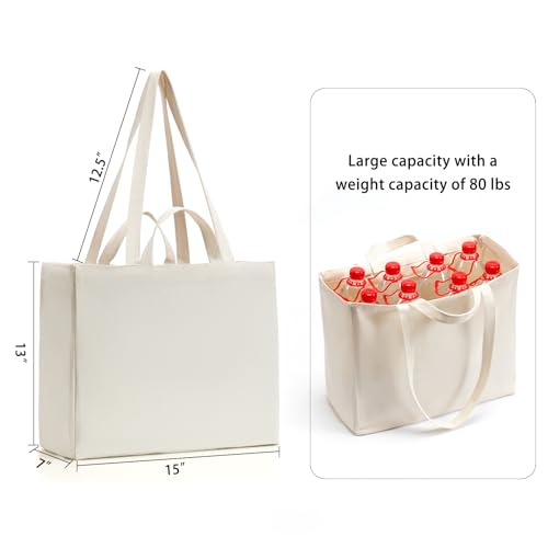 Canvas Grocery Bags Canvas Tote Bag with Long Shoulder Strap and Short Handle Heavy Duty, Foldable, Washable 10 Pack