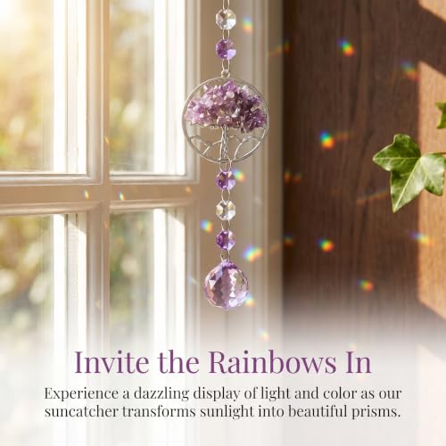 Crystal Gifts For Women, Sun Catchers For Windows, Spiritual Gifts, Tree Of Life Natural Chakra Healing Crystal Stone Purple