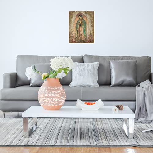 Needzo Our Lady of Guadalupe Pallet Sign, Religious Home Decor, Blessings of Catholic Faith and Inspirational Prayers, Wooden Wall Decorations, 15 inches