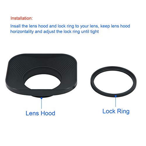 Haoge LH-B39T 39mm Square Metal Screw-in Lens Hood with Cap for Fujifilm Fujinon 60mm f/2.4 XF60mmF2.4 R Macro, Fuji 27mm f/2.8 XF27mmF2.8 Lens and Other Lens with 39mm Filter Thread Black
