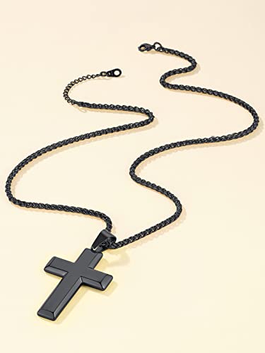 Supcare Cross Necklace for Men Women, Stainless Steel Plain/Bible Cross Pendant Necklaces Gold/Black, Adjustable Sturdy Chain 22+2Inches - With Gift Box Black