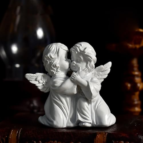 OwMell Little Angel Statue Figurine Cherub Decor Sculpture, Memorial Gift Hugging Angels