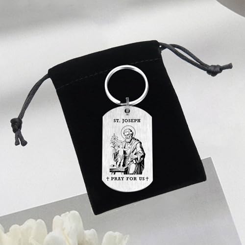 Alotozo St. Joseph Gifts - Saint Joseph Keychain for Mens, Patron Saint of Workers Fathers Families Gifts, Father's Day Keyring for Dad Husband