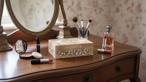 Handmade Wooden Jewelry & Keepsake Box, Decorative Storage Box, 8 x 5 Inch White Wash Finish