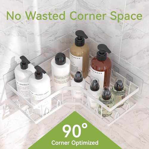 Shower Shelf Corner, Adhesive Shower Caddy Rustproof, Shower Shelves Corner with Soap Holder, No Drilling Shower Corner Organizer for Dorm, Renters Bathroom, White, 3 Pack