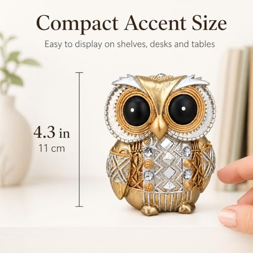 Gold Owl Statue Small Figurine Shelf Decor