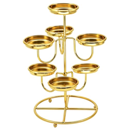 7 Cups Golden Diwali Diya Candle Holder Metal Tea Light Deepavali Decor