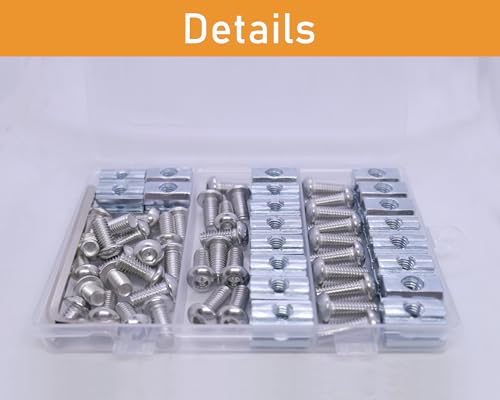 QIJINTRID 80-piece M6 T-nuts and stainless steel socket cap screws kit for 1010 aluminum extrusion, silver