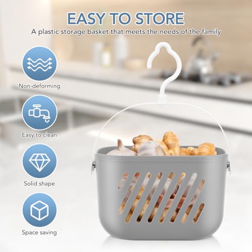 DOITOOL Hanging Hanging Shower Basket, Portable Plastic Shower Caddy Storage Basket with Rotatable Hook, Bath Tub Toy Holder Small Bathroom Organizer for College Dorm Bathroom Kitchen Grey