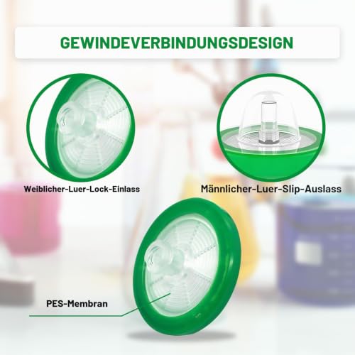 Syringe Filter PES Syringe Filter Hydrophilic Syringe Filter 0.22μm Laboratory Syringe Filter Sterile Syringe Filters 0.22μm 25mm Diameter Female Lure Lock + Male Lure Slip Pack of 20 20 Pcs 25 mm, 0.22 μm