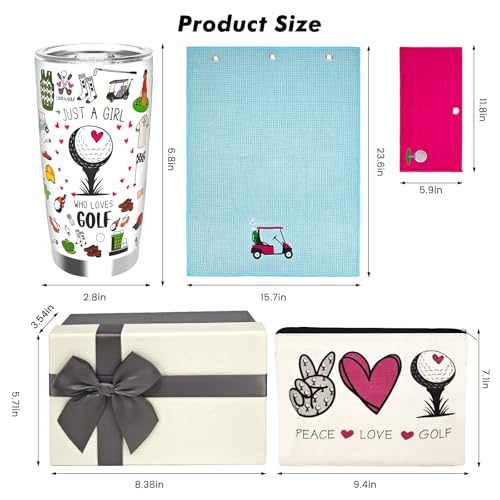 Golf Gifts for Women,Golf Lover 20 OZ Wine Tumbler Gift for Girl,Birthday Christmas Graduation Makeup Bag Towels Gifts for Friend Besties,Golfing Accessories for Teacher Appreciation Week Golf Gifts for Women