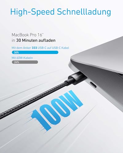 Anker 100 W USB C Cable PD 3.0 Fast Charging [3 m], Black | Charging cable USB C for iPhone 17 Pro Max/16/15 series, Samsung Galaxy S24/S25, MacBook Pro/Air, iPad Pro/Air, Pixel, Switch 3 metres 1