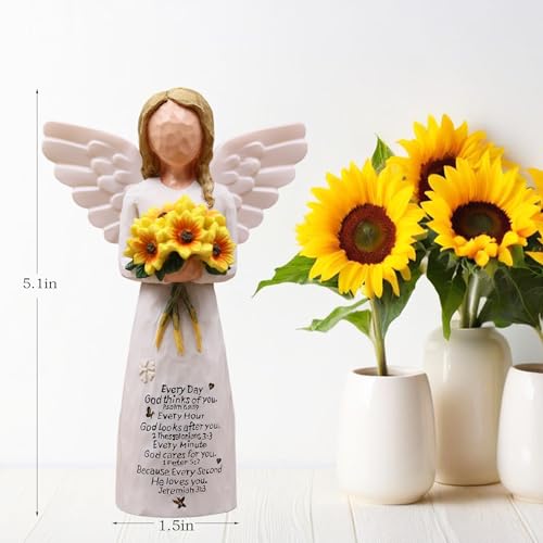 Christian Gifts for Women Birthday, Religious Gifts for Women, Mom Sister, Spiritual Inspirational Gift, Hand-Painted Sunflower Angel Figurine with Scripture Engraving
