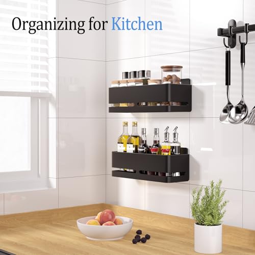 Shower Caddy,2-Pack Shower Shelf,no Drill Shower Organizer(Black) Black-2 layers