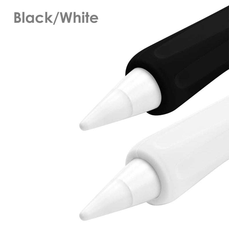 [Australia - AusPower] - ProElife 2-Pack Ergonomics Grip Holder Anti-Rolling Protective Sleeve Cover for Apple Pencil 2nd & 1st Gen 2022-2018 iPad Pro 12.9'' 11''/Air 10.9'' Stylus Accessory Kits (White/Black) White/Black 