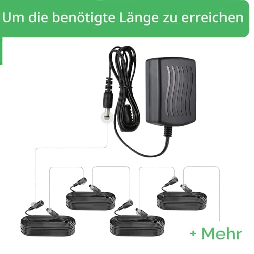 2-Pack 2 m DC Power Extension Cable, Connector 5.5 mm x 2.1 mm, Supports DC 5 V 6 V 9 V 12 V 24 V, for Security Cameras, DVR, Router, Printer, LED Strip, Black
