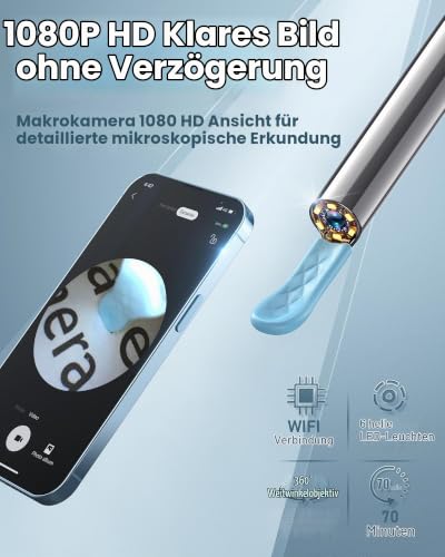 AOPICK HD Visual Ear Cleaner with WiFi, 1080P Wireless Camera with 6 LED Lights, 360° Wide Angle for Smartphones & Tablets Blue