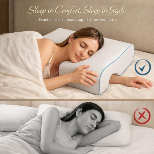 Side Sleeper Pillow with Arm Hole, Memory Foam Side Sleeper Pillow for Neck Shoulder Pain Relief, Washable Cover, 2 Pillowcases (Right) Right