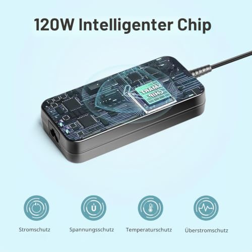 KFD 120W Power Supply 19V 6.32A for GEEKOM IT13 & Intel NUC Mini PC EU Cable | 120 W charger for GEEKOM and Intel NUC Mini PCs, 19 V 6.32 A, 5.5 x 2.5 mm connection, ideal for home and office