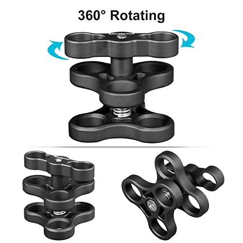 MINIFOCUS 2PCS 1'' Aluminum Triple Holes Ball Clamp Mount for Underwater Diving Light Arms Tray System, Photography Diving Camera, 360° Clip for GoPro Action Camera Flashlight Arms System 2 Pcs 3 Holes