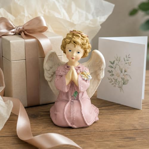 Kneeling Praying Angel Figurine With Flowers, 5.32 Inch Resin Angel Decor 5.32'' Pray Angel Kneeling