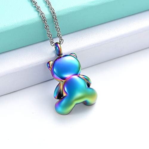 shajwo Teddy Bear Cremation Urn Necklace for Women Men Teddy Bear- Rainbow