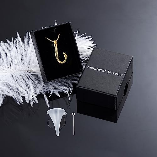 Urn Necklace For Ashes,Fishing Hook Urn Necklace for Ashes Fish Hook Stainless Steel Cremation Jewelry Memorial Pendant Keepsake for Men Gold