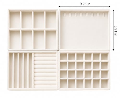 Velvet Jewelry Drawer Organizer Trays Large Beige Stackable, 4Layer