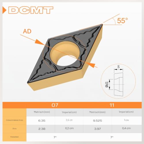 10 x DCMT 11T304 DCMT32.51 Steel Turning Inserts CVD Coated DCMT11T304-P3