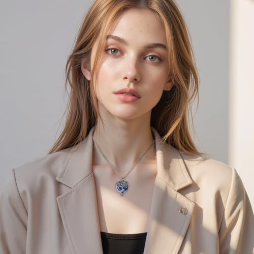 Openable Heart Cremation Urn Necklace for Ashes Stainless Steel Memorial Ash Pendant Keepsake Jewelry Cremation Jewelry for Women Silver-Blue