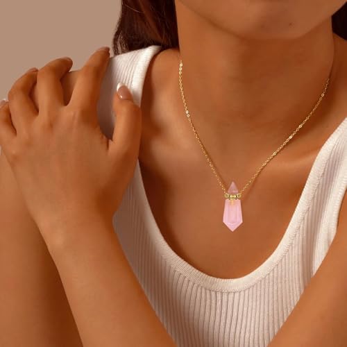 Cremation Jewelry Urn Necklaces for Ashes for Women Men, Natural Crystal Stone Memorial Keepsake Pendant Urn Locket for Human Ashes Holder Pink