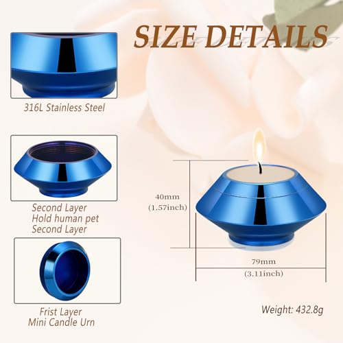Minicremation Cremation Urn for Human Ashes Stainless Steel Candle Ash Holder Keepsake Urn for Ashes Candlestick Mini Funeral Urns for Pet Ashes (Blue-A)