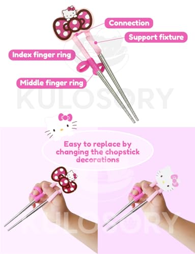 KULOSORY Kitty Change Stainless Steel Training Chopsticks for Right Hand, 1 step (Made in Korea), Small, Pink, HK6126