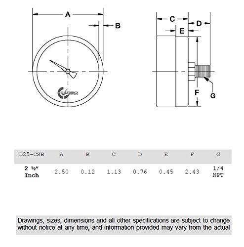 [Australia - AusPower] - 2-1/2" Pressure Gauge, Chrome Plated Steel Case, Dry, Vacuum -30 Hg/0, Back Mount 1/4" NPT -30 inHg 