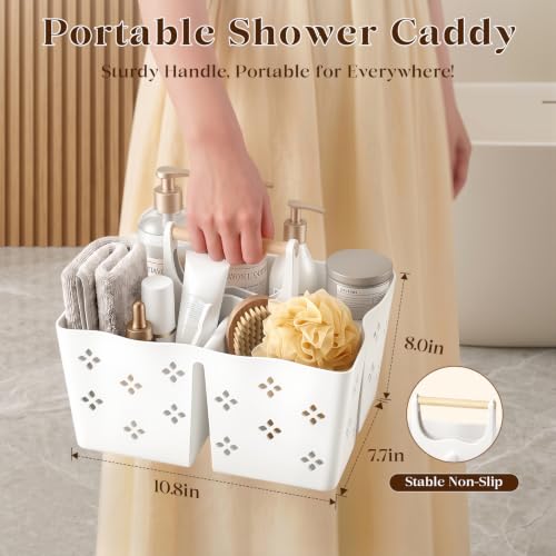 GVY Plastic Shower Caddy Portable, Large Capacity Shower Basket with Handle, Divided Bathroom Toiletry Organizer, Quick-Drain Shower Caddy for College Dorm Beach Kitchen Essentials, White.