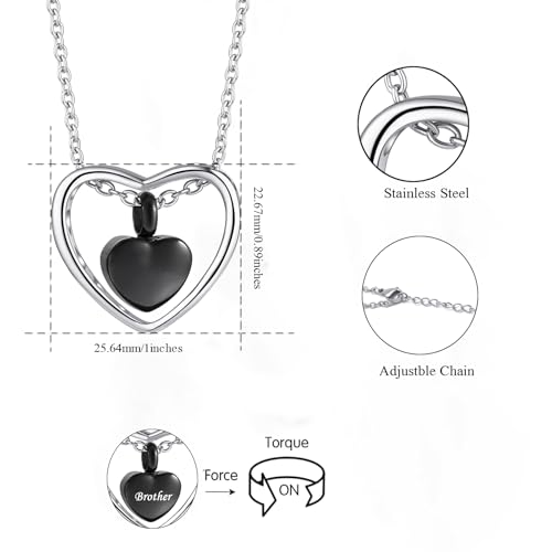 Double Heart Cremation Jewelry for Ashes Engraved Stainless Steel Urn Necklace for Women Men Mom