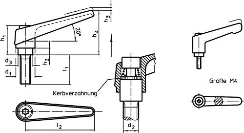 HALDER 24400.0391 Adjustable Clamping Lever, d1 = 18 mm / d2 = M8 / L1 = 63 mm, Orange d1 = 18 mm / d2 = M8 / l1 = 63 mm