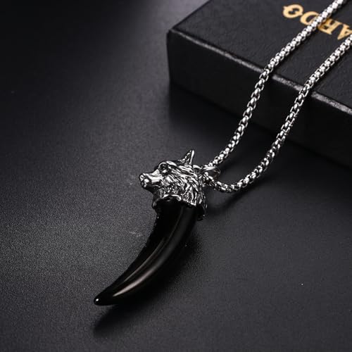 OIDEA Wolf Tooth Urn Necklaces for Ashes: Viking Wolf Cremation Jewelry for Ashes Stainless Steel Ash Necklace for Human Ashes Memorial Keepsake Jewelry Gifts a.black-urn