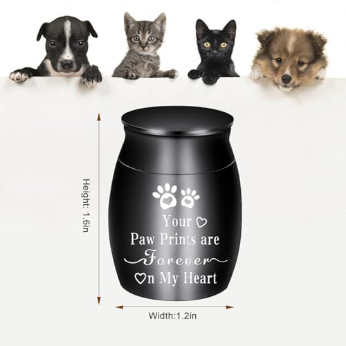 Pet Urns for Dogs Ashes, Memorial Urns Small Urn for Pet Ashes, Mini Cremation Keepsake Urn for Dog Cat to Remember Your Love (Black, Small) Black