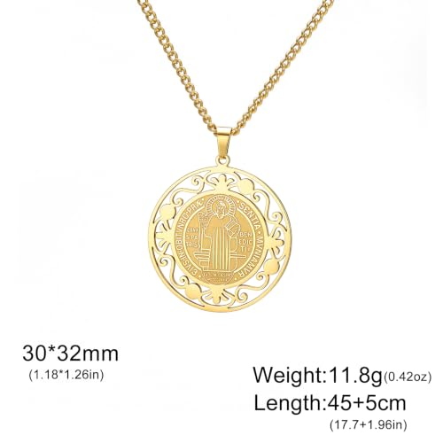 Amaxer Saint Benedict Of Nursia Necklace for Women St. Benedict Saints Medal Exorcism Catholic Religious Protection Jewellery Necklace for Women Men Gold