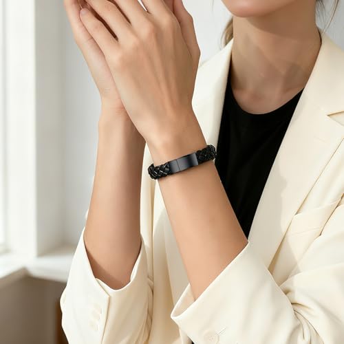 Cremation Jewelry Urn Bracelet for Ashes Leather Urn Memorial Bangle Ashes Keepsake Memorial Cuff Bangle Braided Wristband Bracelet for Women Men Black 20CM/7.87"