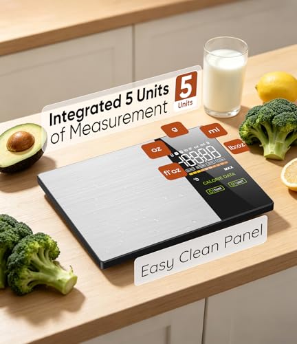 Smart Food Scale with Nutritional Calculator with 23 Nutrients Tracking&LED Display,Bluetooth Sync to Fitdays+ App,Stainless Steel,5KG Capacity,Calorie Counting for Calorie Control&Fitness Goal,Silver Silver