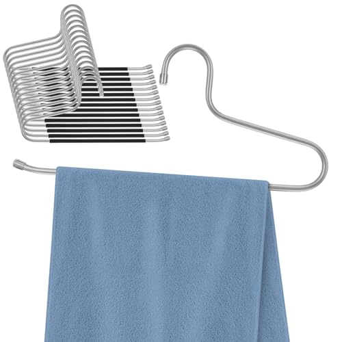 15 Pcs Heavy Duty Non-Slip Hangers, Black Stainless Steel Open Ended for Quilts, Comforters, Table Cloths, Towels, Pants, Jeans, 14.17 x 6.29 Inches
