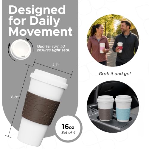 Copco Acadia Travel Mug, 16 Oz - Pink, Azure, Brown, Red, Set of 4