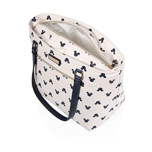 PICNIC TIME unisex-adult Uptown Cooler Tote Bag, Insulated Purse Lunch Bag for Her, Beach Bag Soft Cooler 14.37 x 7.28 x 10.63 Disney Mickey Mouse - White With Navy Blue Accents