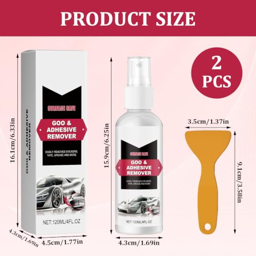 2 Stück Aufkleberentferner mit Schaber, Klebereste Entferner für Auto und Fensterrahmen, geeignet für Aufkleber, Etiketten und Kleberückstände, 120 ml pro Flasche
